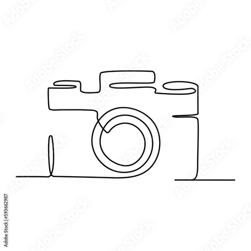 Lineart camera illustration. Symbol for photo studio in simple minimalist style. Photo equipment concept isolated on white background vector design illustration.