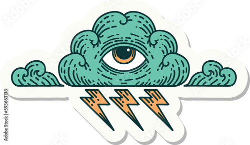 tattoo style sticker of an all seeing eye cloud © lineartestpilot