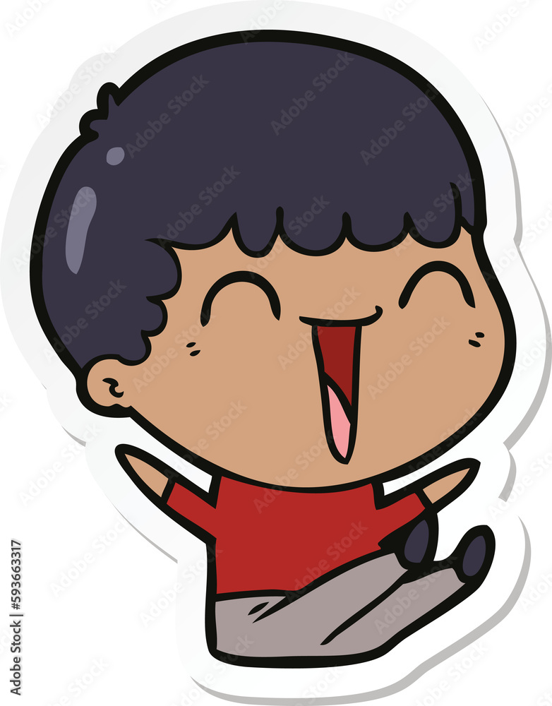 sticker of a cartoon happy man laughing