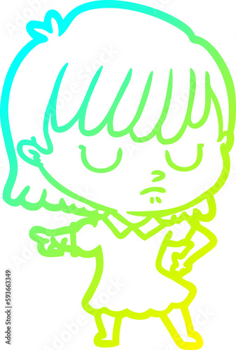 cold gradient line drawing cartoon woman