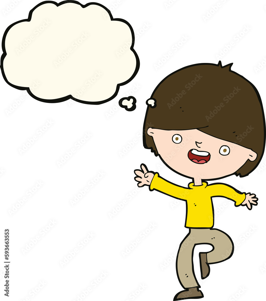 cartoon happy boy dancing with thought bubble cartoon happy boy dancing with thought bubble