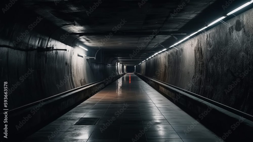 Modern Dark Sci Fi Futuristic Corridor Passage Hallway Tunnel Neon Light AI generated