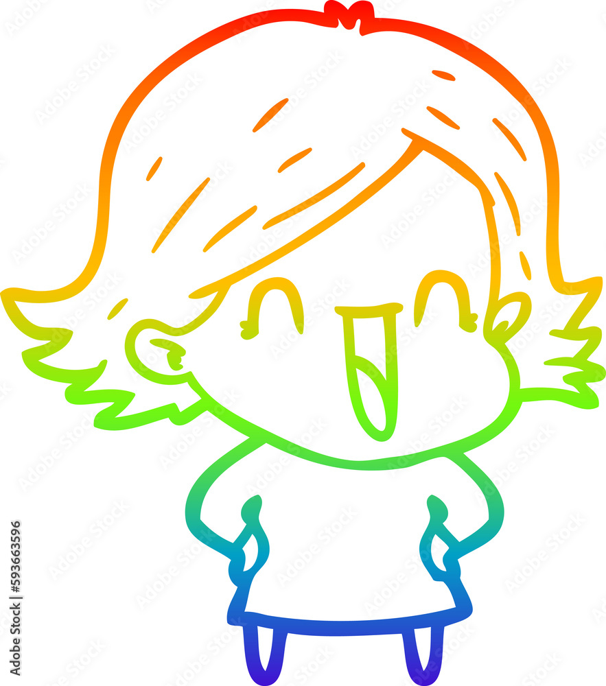 rainbow gradient line drawing cartoon laughing woman rainbow gradient line drawing cartoon laughing woman