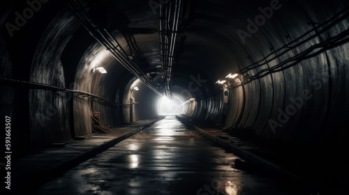 Modern Dark Sci Fi Futuristic Corridor Passage Hallway Tunnel Neon Light AI generated © ArtStage