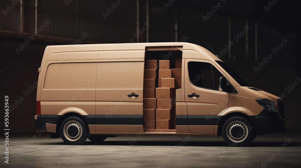 Delivery or movers service van full of cardboard box. Al generated