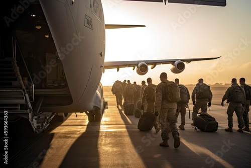 Military Men Deploying on a Large Plane 