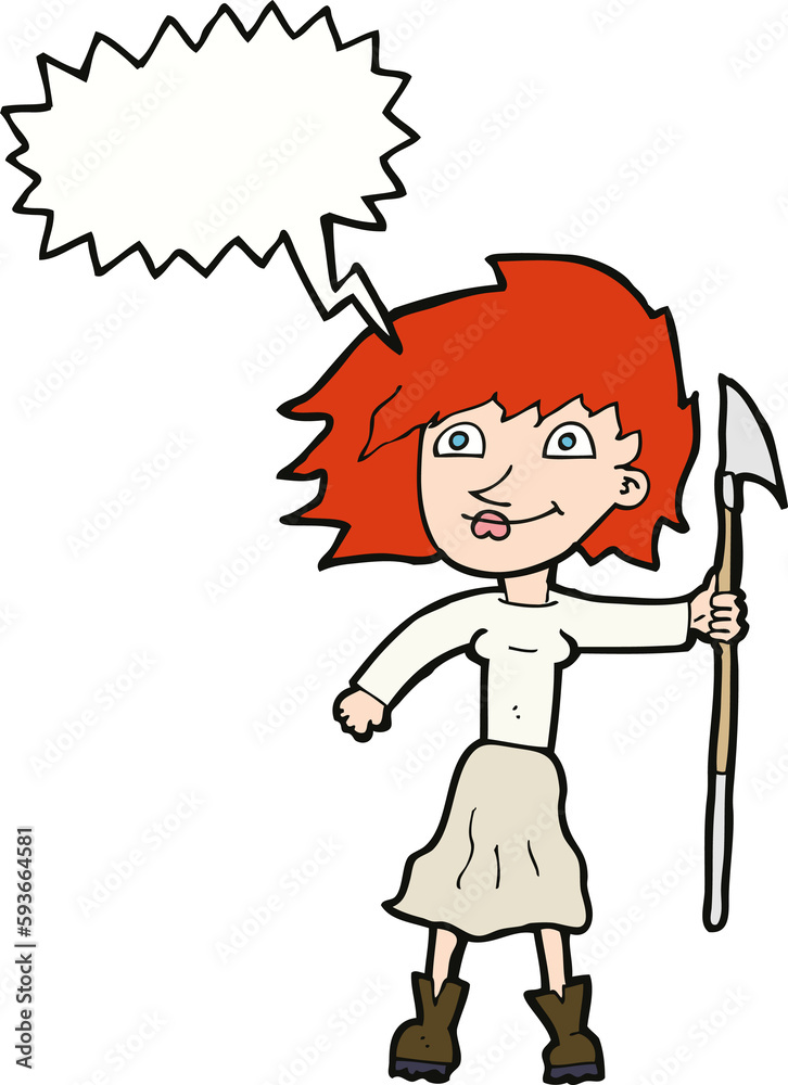 cartoon woman with spear with speech bubble cartoon woman with spear with speech bubble