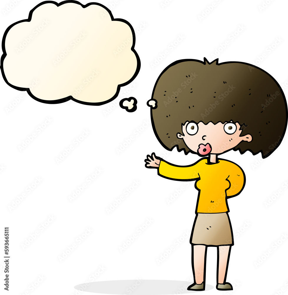 cartoon woman gesturing with thought bubble cartoon woman gesturing with thought bubble