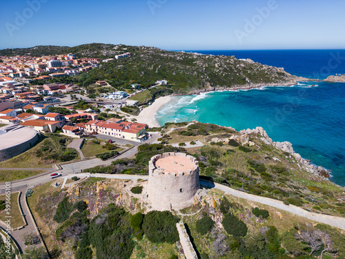 Landscape aerial view of Santa Teresa Gallura and famous Rena Bianca beach in Northern Sardegna, Italy photo