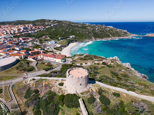 Landscape aerial view of Santa Teresa Gallura and famous Rena Bianca beach in Northern Sardegna, Italy