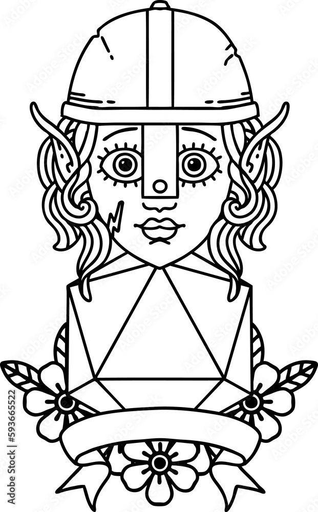 elf fighter with natural 20 dice roll illustration elf fighter with natural 20 dice roll illustration