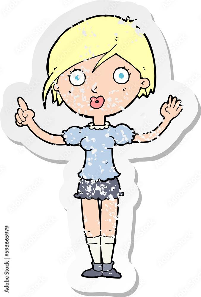 retro distressed sticker of a cartoon girl asking question retro distressed sticker of a cartoon girl asking question