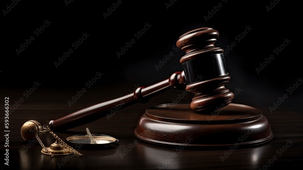 Judge gavel with Justice lawyers having team meeting at law firm in background. Concepts of law. ai generative. Judge gavel with Justice lawyers having team meeting at law firm in background. Concepts of law. ai generative.