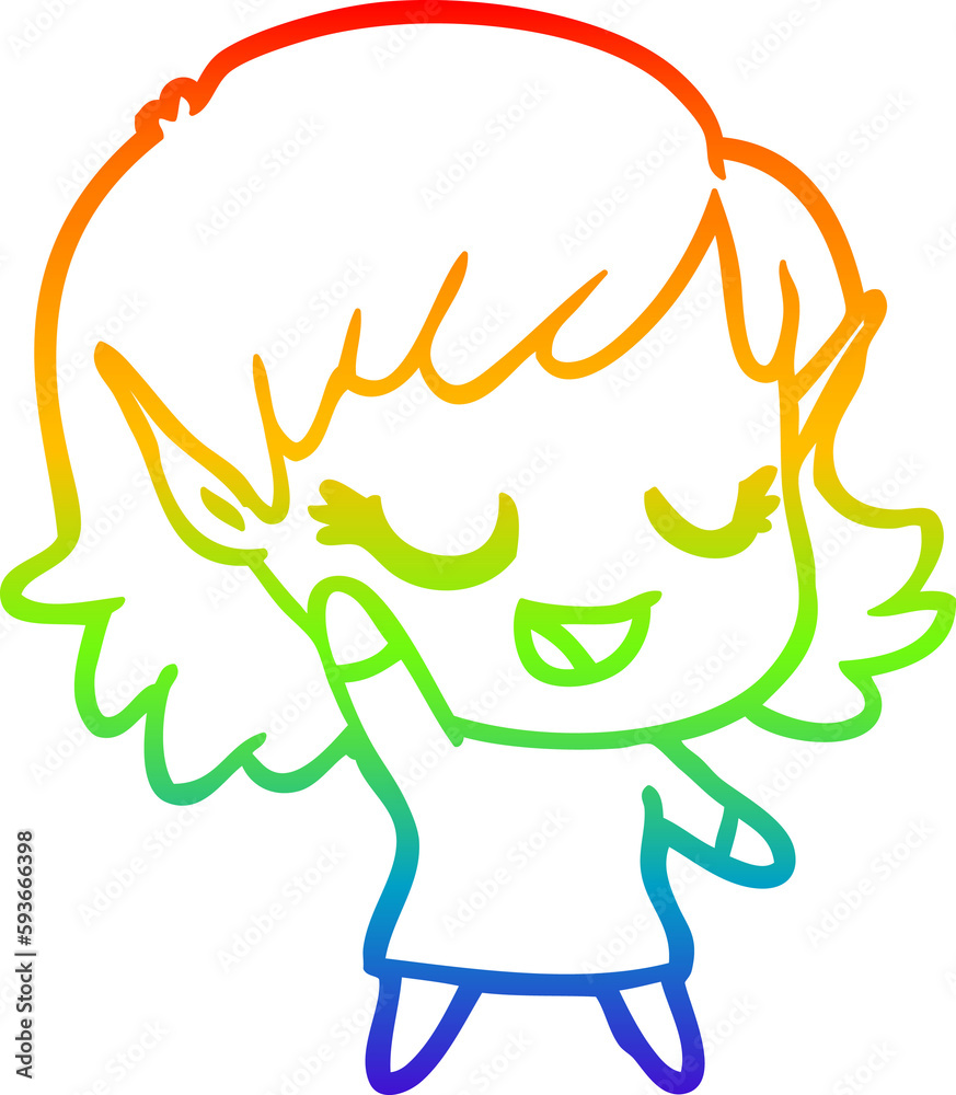 rainbow gradient line drawing happy cartoon elf girl rainbow gradient line drawing happy cartoon elf girl