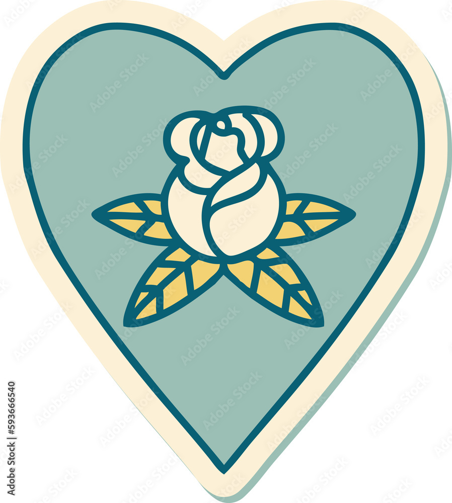 tattoo style sticker of a heart and flowers