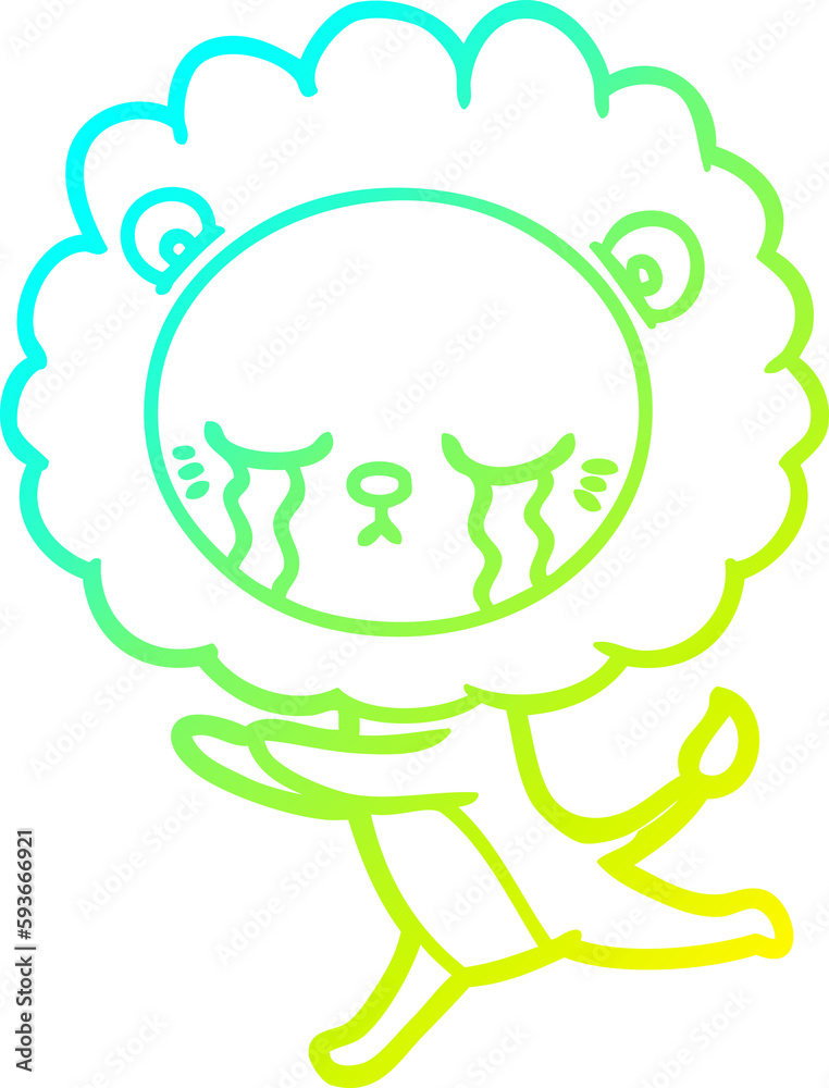 Fototapeta premium cold gradient line drawing crying cartoon lion