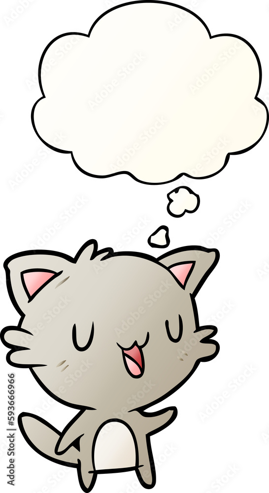 cartoon happy cat and thought bubble in smooth gradient style cartoon happy cat and thought bubble in smooth gradient style