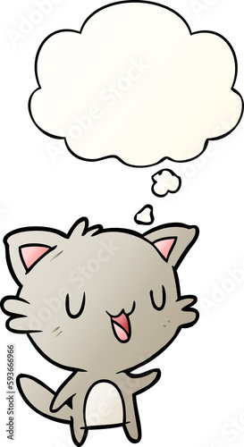 cartoon happy cat and thought bubble in smooth gradient style