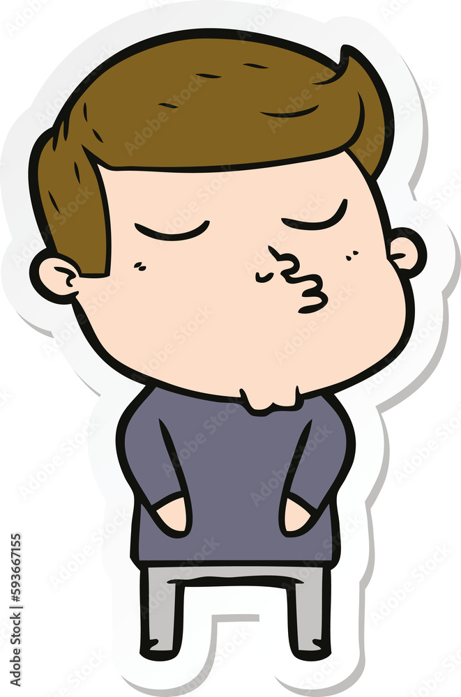 sticker of a cartoon model guy pouting