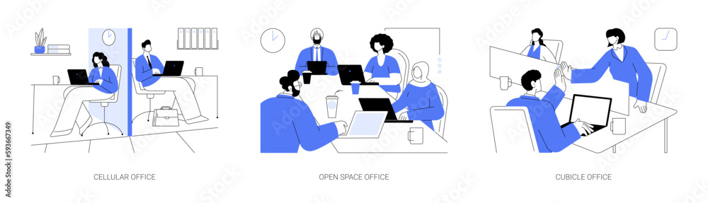 Types of offices abstract concept vector illustrations.