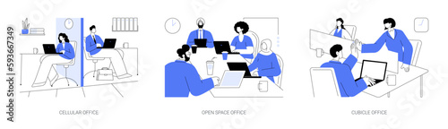 Types of offices abstract concept vector illustrations.