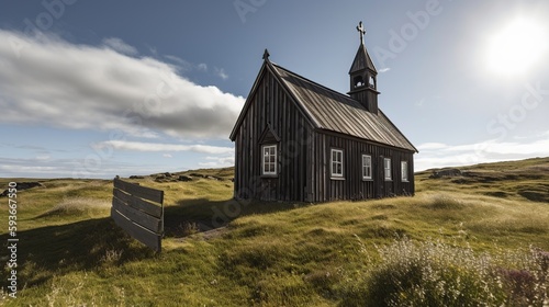 illustration, stave church in iceland, ai generative