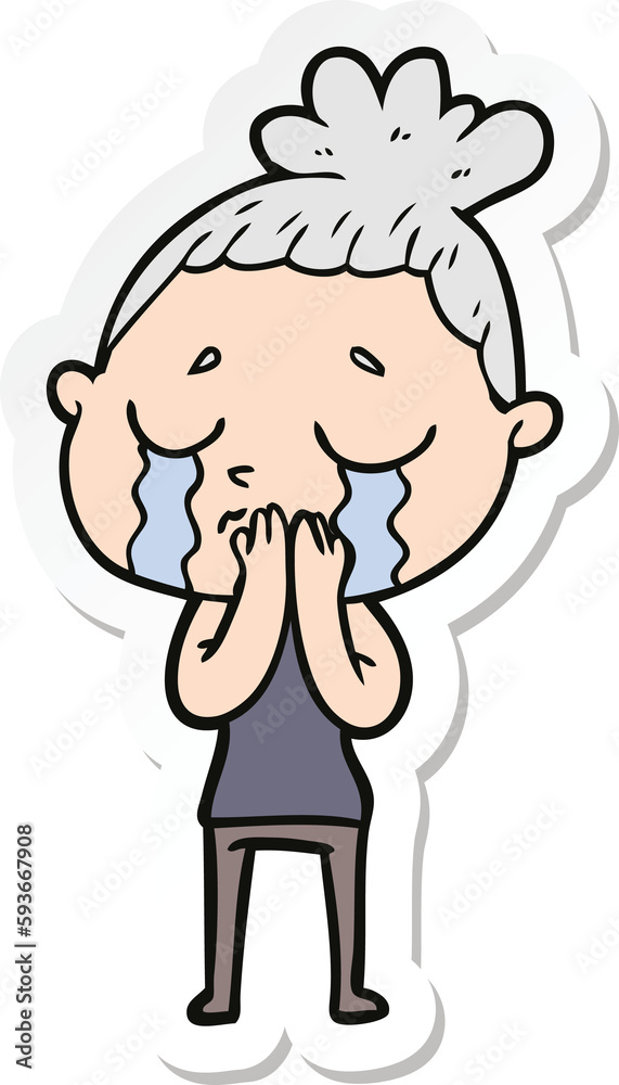 sticker of a cartoon crying woman