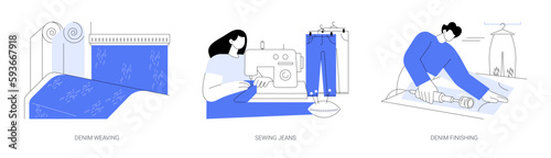 Jeans production abstract concept vector illustrations.