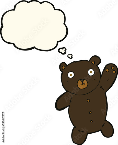 cartoon cute black teddy bear with thought bubble