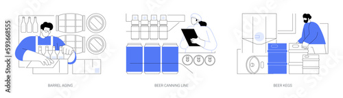 Beer manufacturing and storage abstract concept vector illustrations.