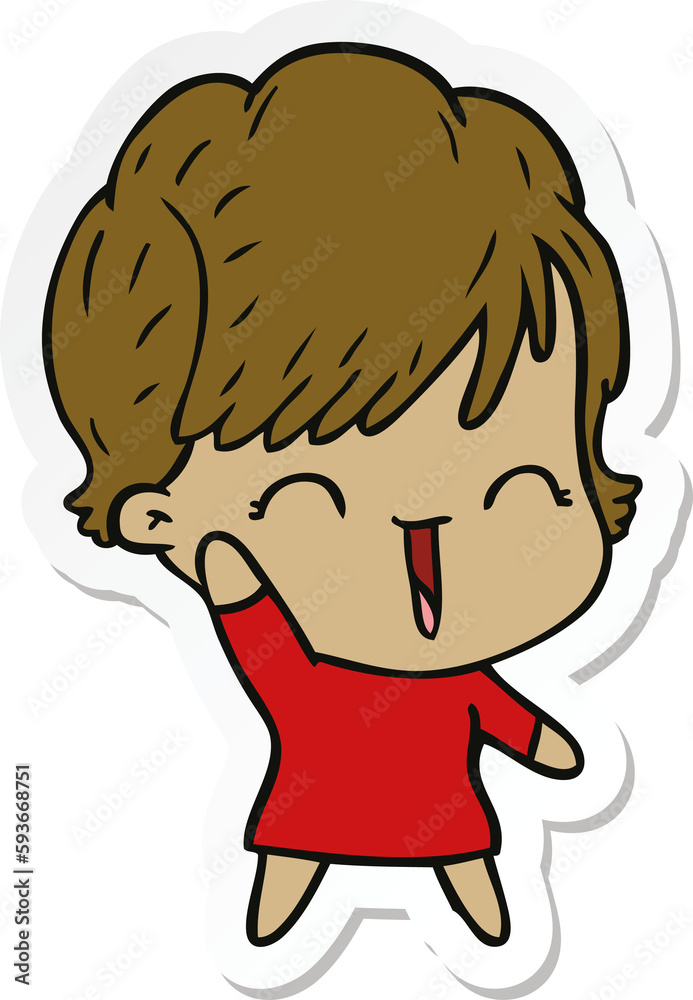 sticker of a cartoon laughing woman sticker of a cartoon laughing woman