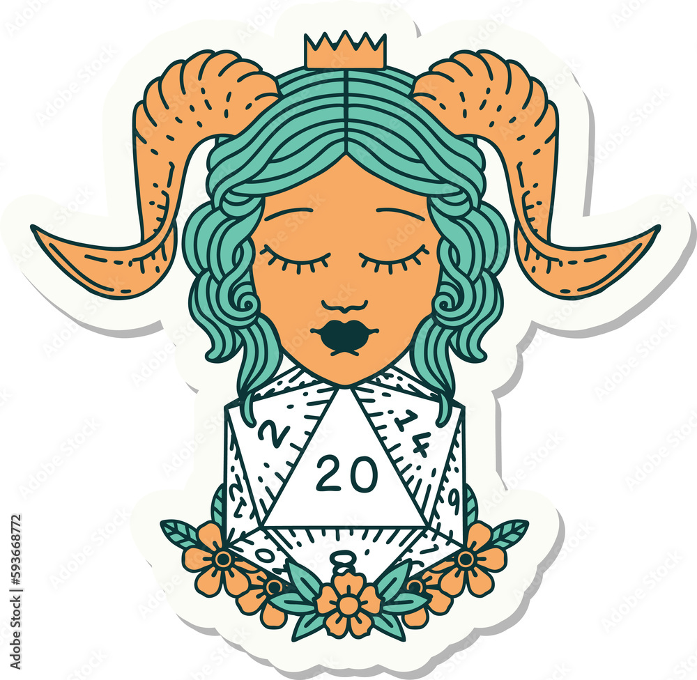 tiefling with natural twenty d20 dice roll sticker tiefling with natural twenty d20 dice roll sticker