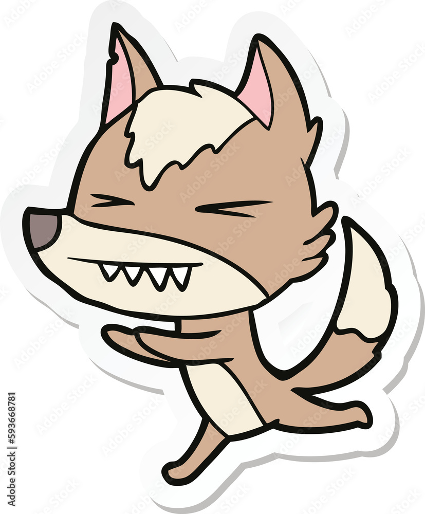 sticker of a angry wolf running sticker of a angry wolf running