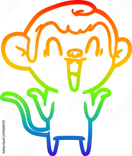 rainbow gradient line drawing cartoon laughing monkey