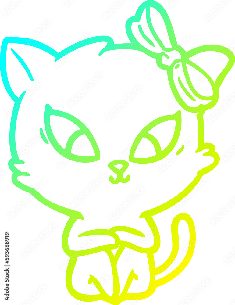 cold gradient line drawing cartoon cat