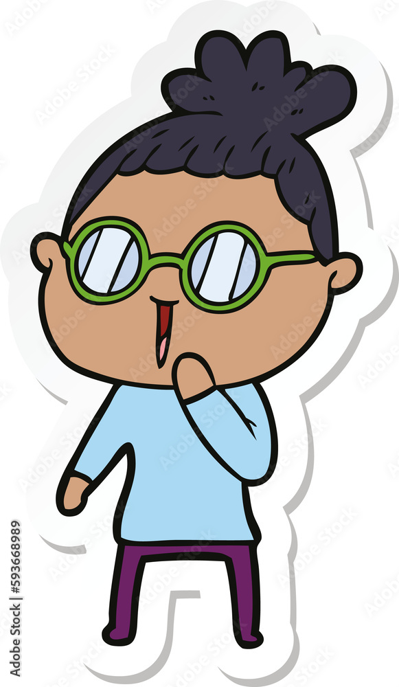 sticker of a cartoon woman wearing spectacles sticker of a cartoon woman wearing spectacles