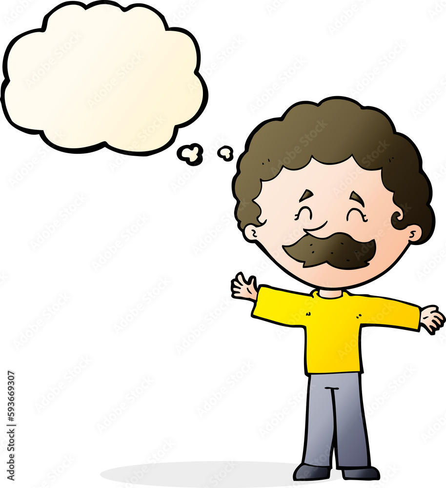 cartoon boy with mustache with thought bubble