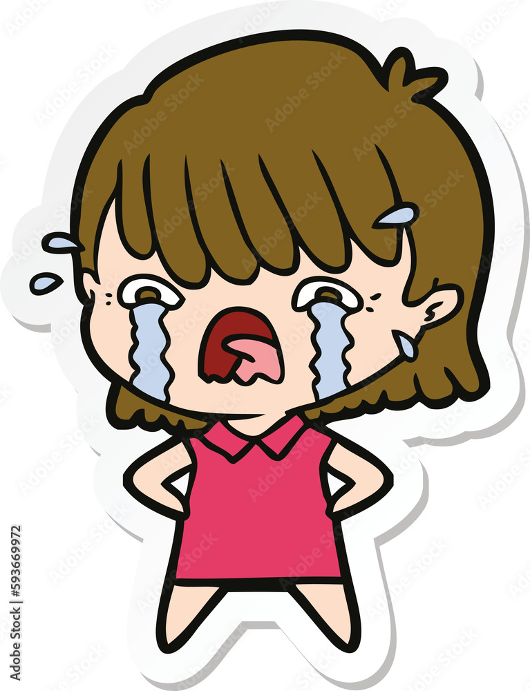 sticker of a cartoon girl crying