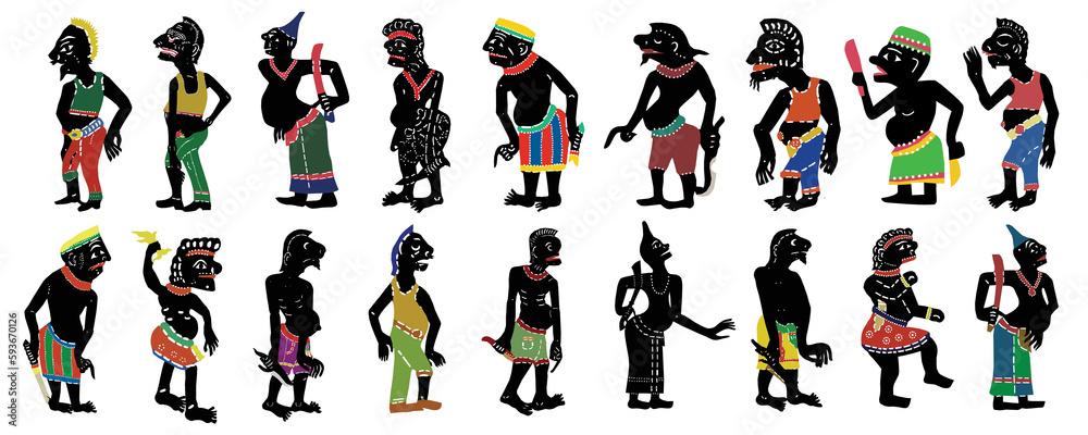 Set of Thai Shadow Puppet. Vector illustration in flat style. Isolated on gray background. Set of Thai Shadow Puppet. Vector illustration in flat style. Isolated on gray background.
