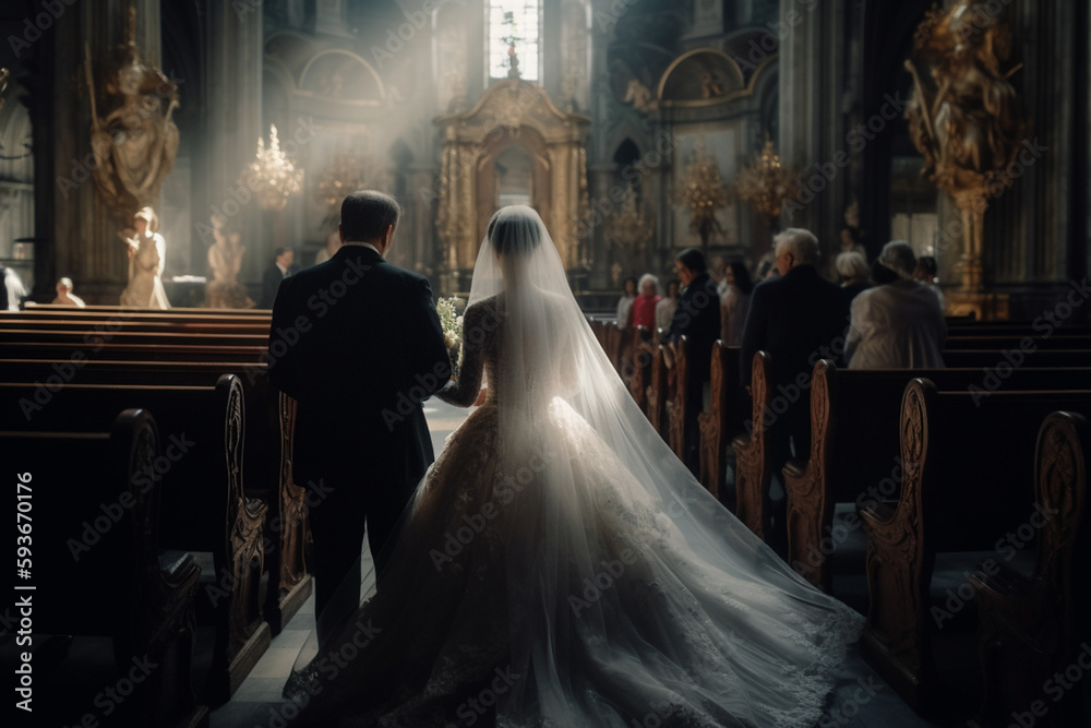 Bride and groom in church generated with AI Bride and groom in church generated with AI