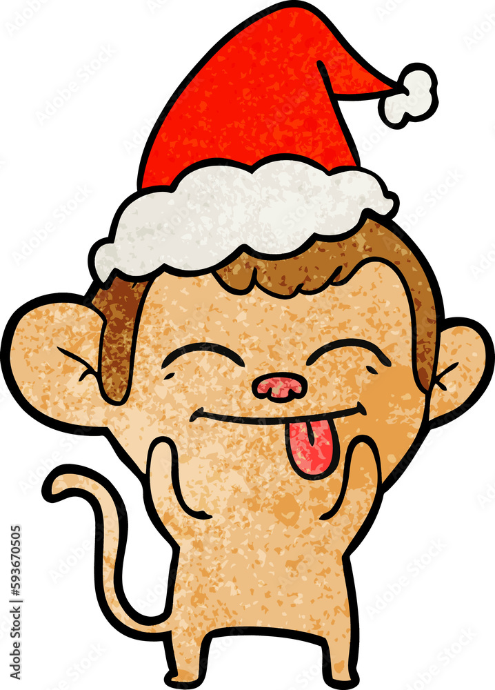 funny textured cartoon of a monkey wearing santa hat funny textured cartoon of a monkey wearing santa hat