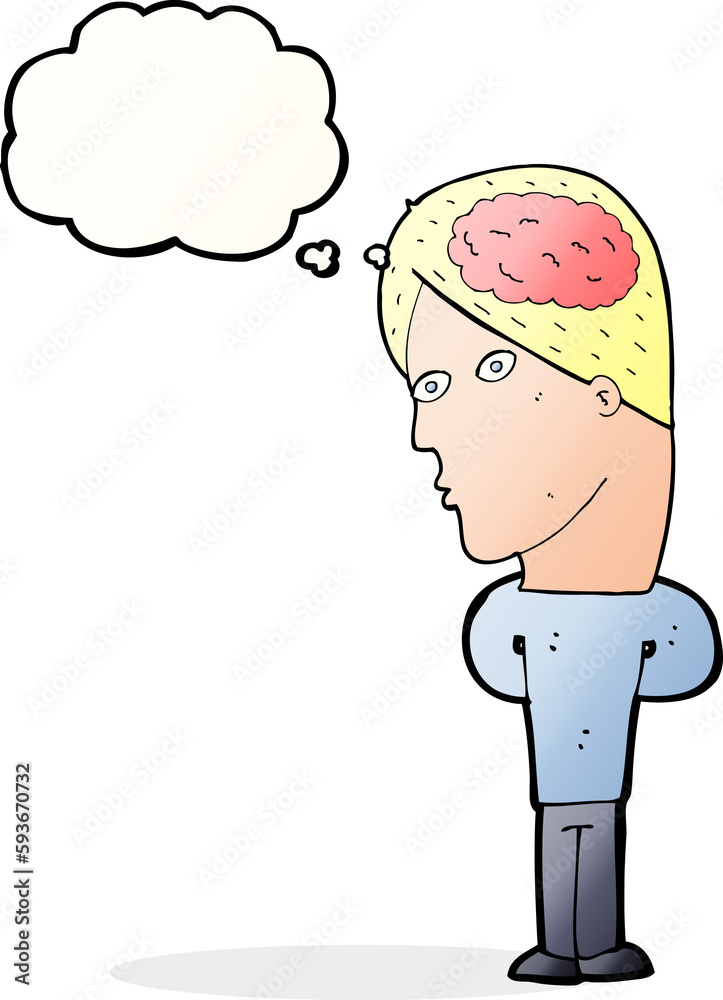 cartoon man with big brain with thought bubble cartoon man with big brain with thought bubble