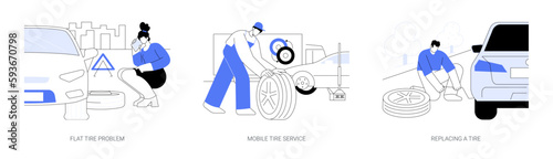 Car breakdown abstract concept vector illustrations.