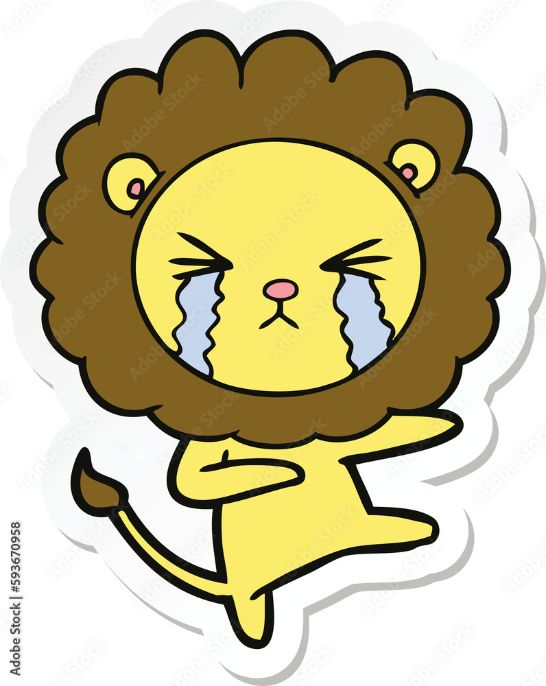 sticker of a cartoon crying lion sticker of a cartoon crying lion
