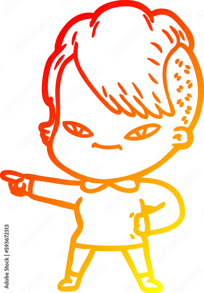 warm gradient line drawing cute cartoon girl with hipster haircut warm gradient line drawing cute cartoon girl with hipster haircut