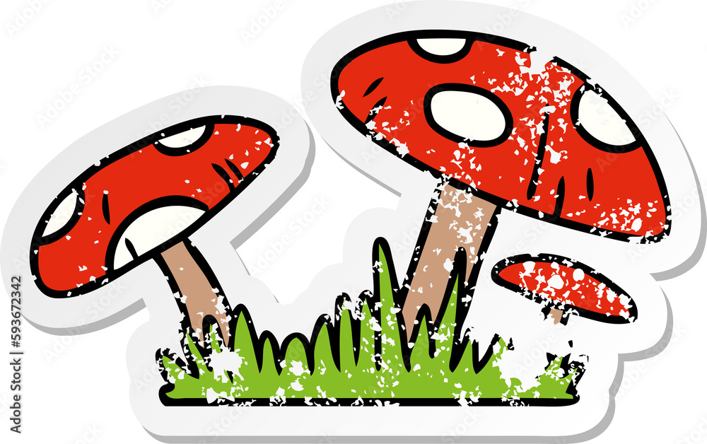 distressed sticker cartoon doodle of a toad stool distressed sticker cartoon doodle of a toad stool