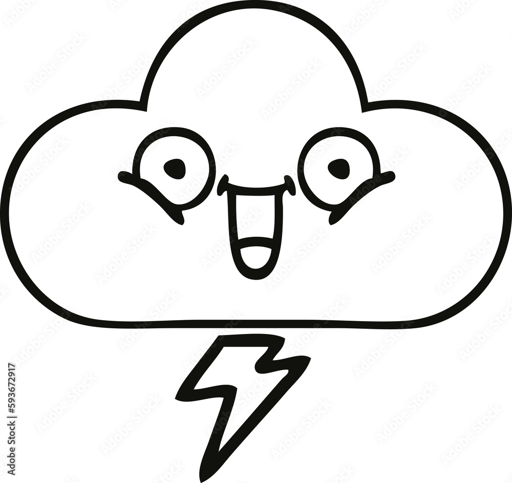 line drawing cartoon thunder cloud