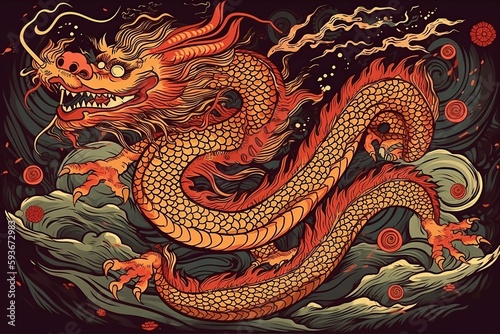 traditional dragon illustration, ai generative