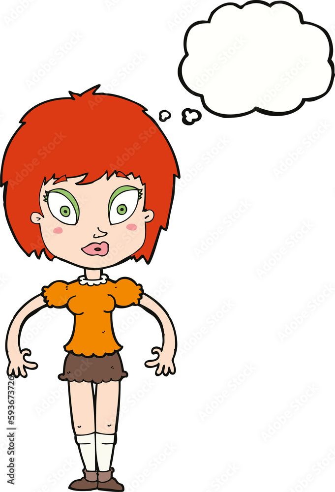 cartoon pretty girl with thought bubble cartoon pretty girl with thought bubble