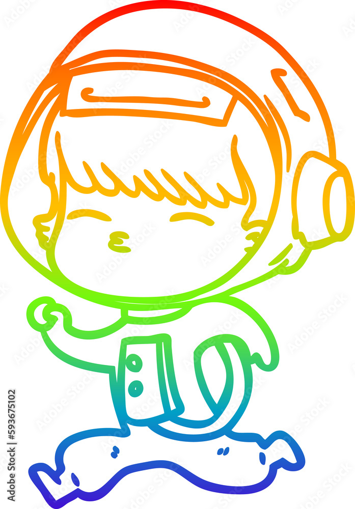 rainbow gradient line drawing cartoon curious running astronaut rainbow gradient line drawing cartoon curious running astronaut
